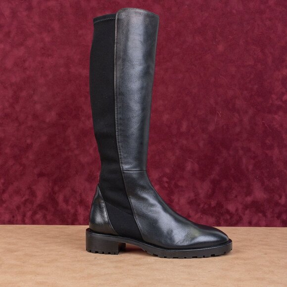 Stuart Weitzman Women 5050 Knee High Lug Black Leather Stretch Knee Boots sz 6.5 - Picture 4 of 10